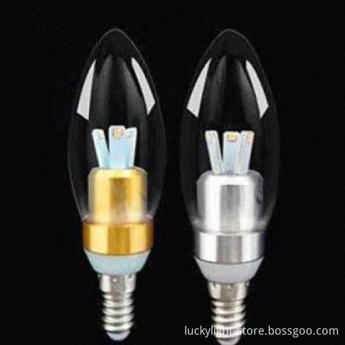 3W LED Transparent/Frosted Glass Candle Lights with E12/14/27/26/15/22 Base Type